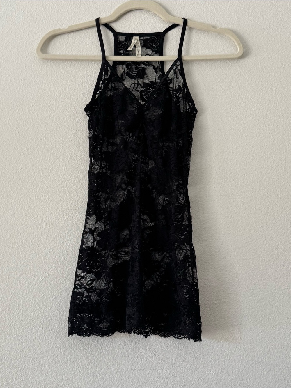 Color Story Black Sheer Floral Lace Halter Camisole Top L